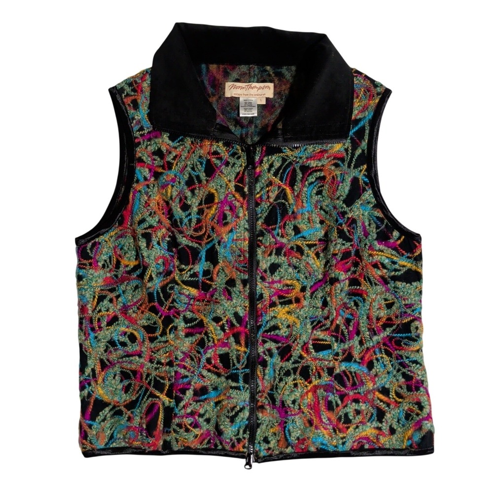 Vintage Norm Thompson Vest Womens Size L 3D Knit Zip Up 90s Outdoor Preppy